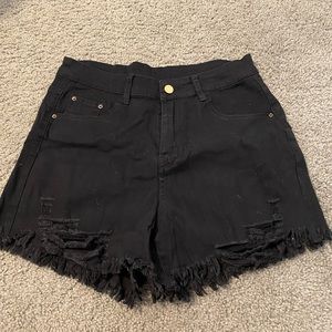Distressed High Waisted Black Denim Shorts
